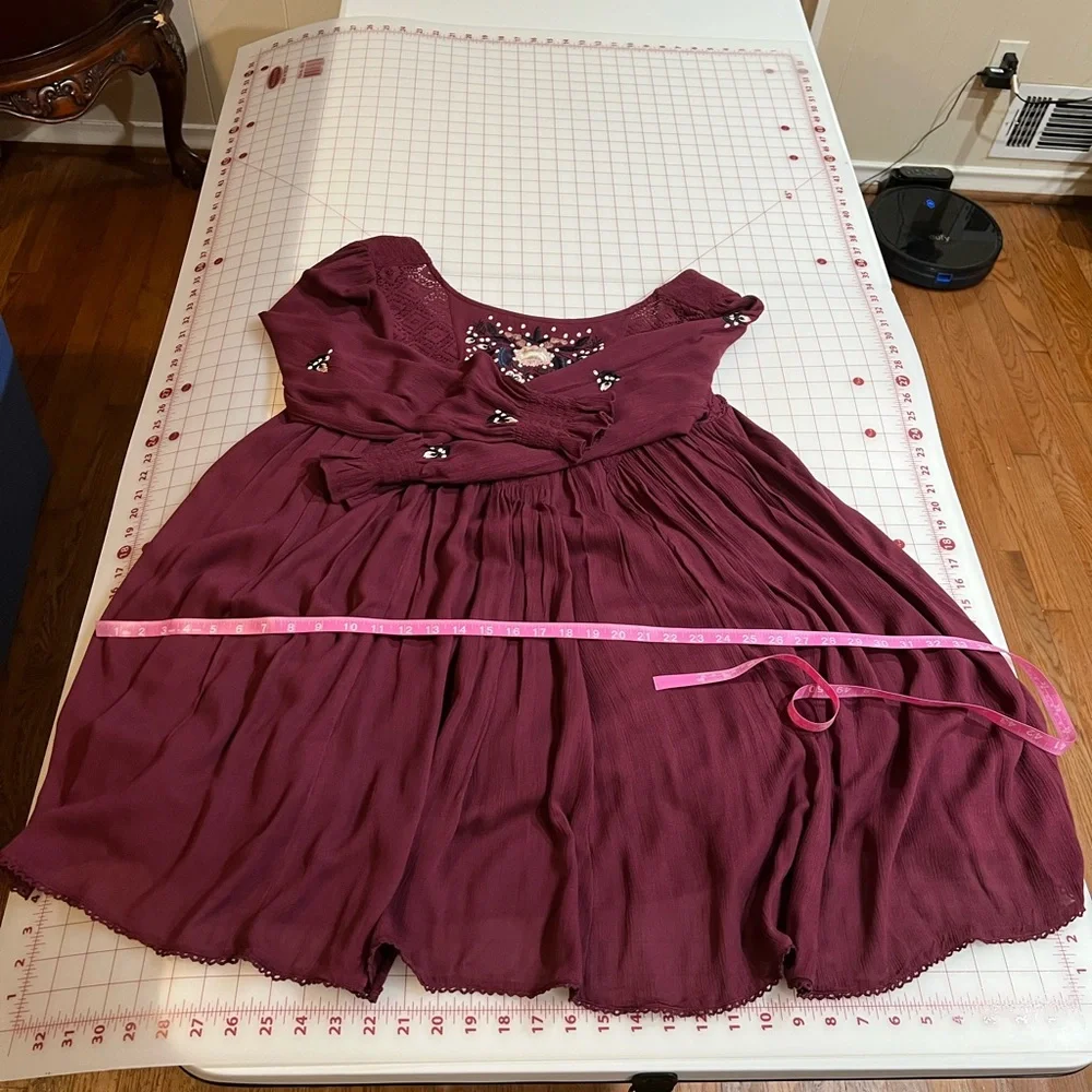 Free People size Small burgundy purple flowy embroidered boho flowy dress